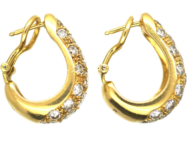 Retro 18ct Gold Diamond Set Hoop Earrings