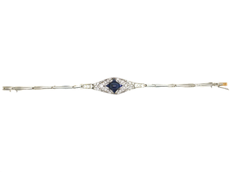 Art Deco 14ct Gold & Platinum, Cabochon Sapphire & Diamond Bracelet