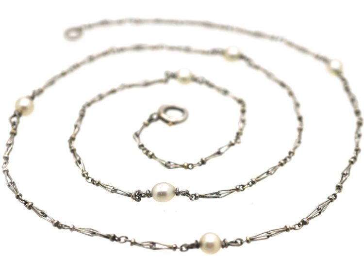 Edwardian Platinum & Natural Pearl Chain