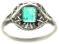 Art Deco Platinum Emerald & Diamond Ring