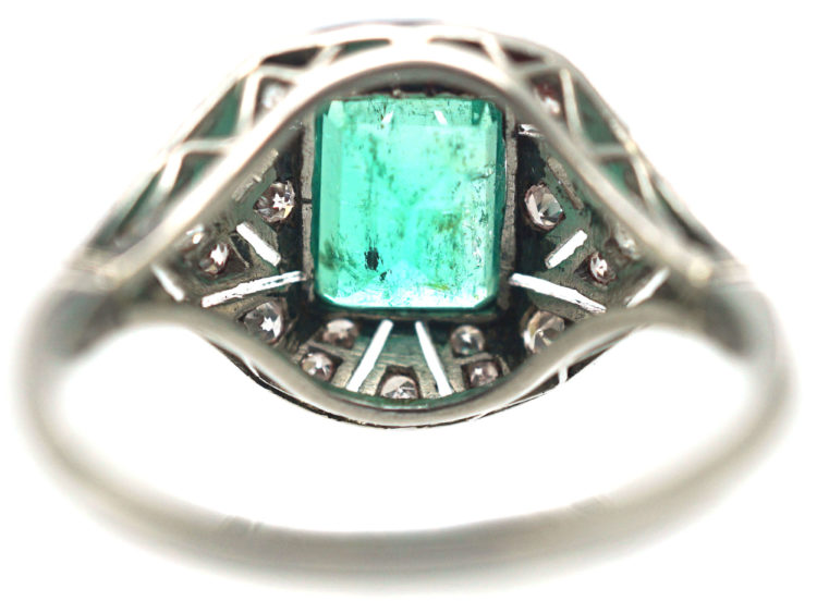 Art Deco Platinum Emerald & Diamond Ring