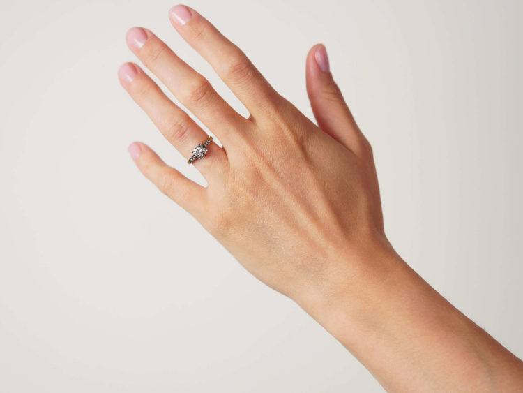 Art Deco Platinum & 18ct Gold Diamond Solitaire with Diamonds shoulders