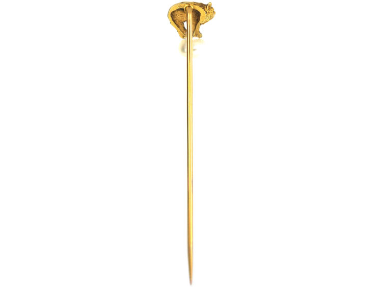 Edwardian 15ct Gold Tie Pin of a Polar Bear on a Baroque Pearl
