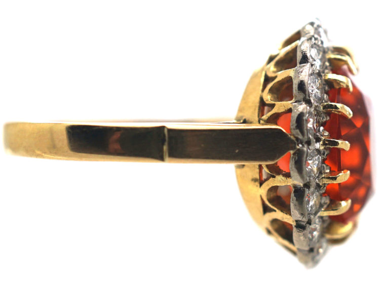 18ct Gold Fire Opal & Diamond Oval Cluster Ring