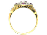 Art Deco 18ct Gold & Platinum, Ruby & Diamond Target Ring