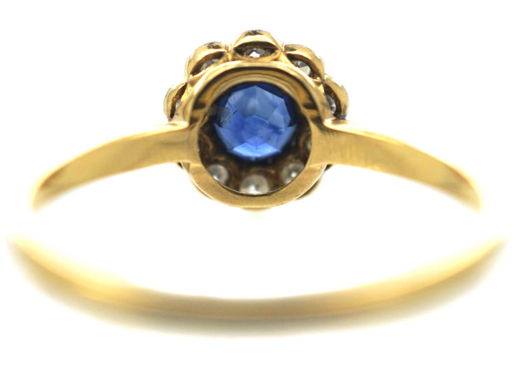 Edwardian 18ct Gold & Platinum, Sapphire & Diamond Cluster Ring