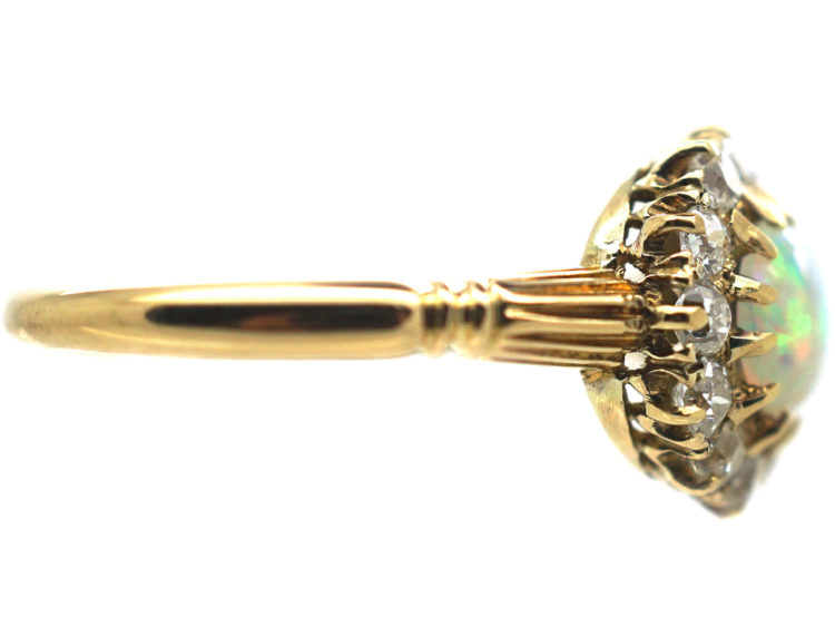 Edwardian 18ct Gold Opal & Diamond Cluster Ring