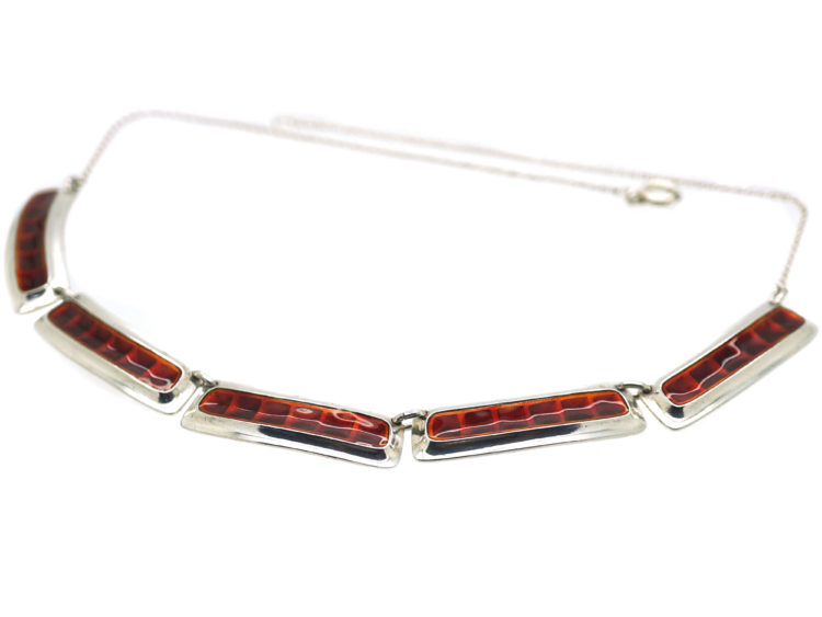 Silver & Red Enamel Necklace by Albert Scharning