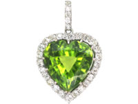 Edwardian Platinum, Peridot & Diamond Heart Pendant