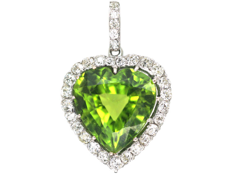Edwardian Platinum, Peridot & Diamond Heart Pendant