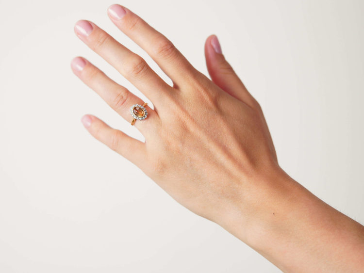18ct Gold, Topaz & Diamond Oval Cluster Ring