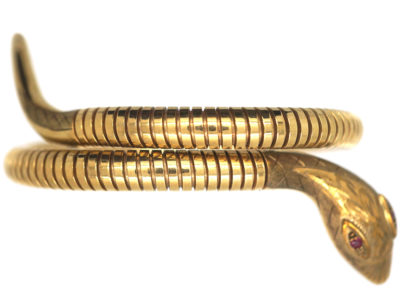 9ct Gold Snake Bangle with Ruby Eyes