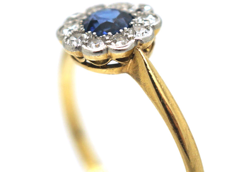 Edwardian 18ct Gold & Platinum, Sapphire & Diamond Cluster Ring
