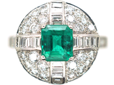 18ct White Gold Emerald & Diamond Cluster Ring