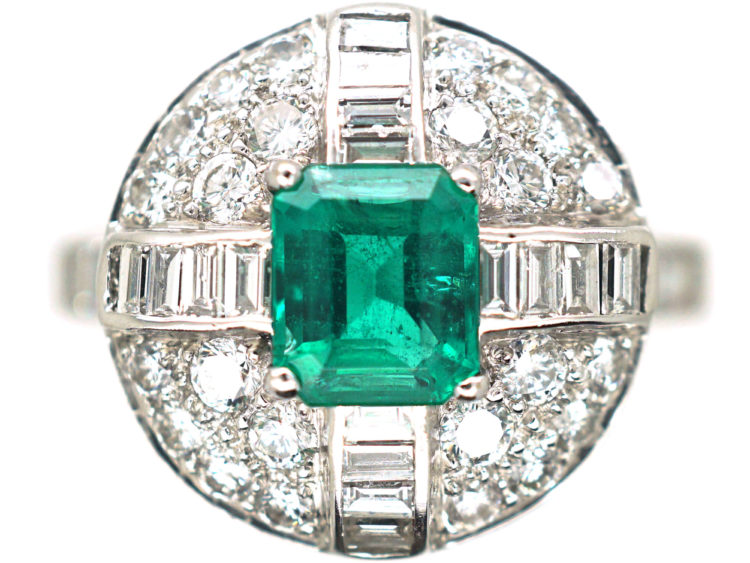 18ct White Gold Emerald & Diamond Cluster Ring