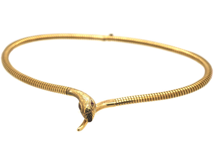 9ct Gold Snake Necklace with Ruby Eyes