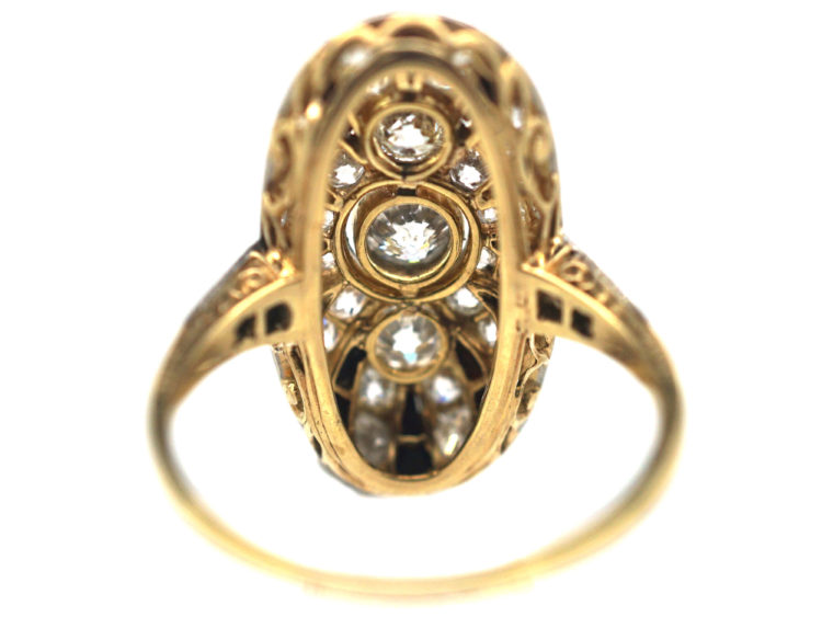 Art Deco 18ct Gold & Platinum Diamond & Onyx Oval Ring