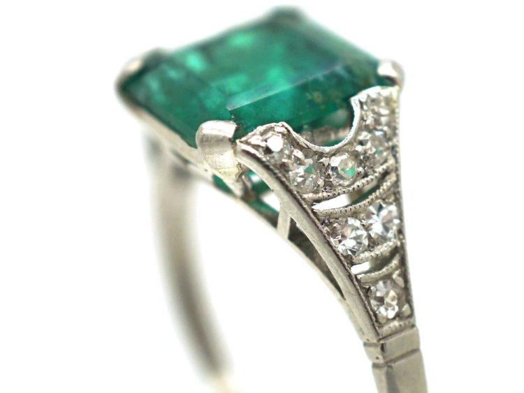 Art Deco Platinum, Emerald & Diamond Ring