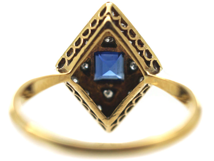 Art Deco 18ct Gold & Platinum, Diamond Shape Sapphire & Diamond Ring