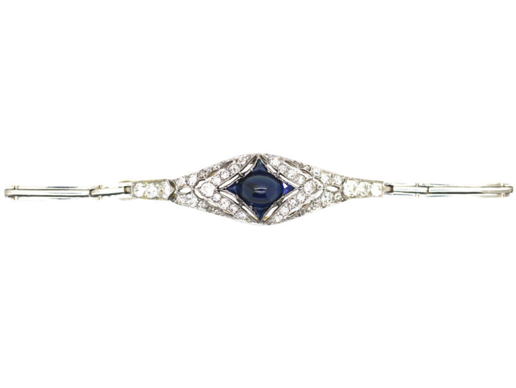 Art Deco 14ct Gold & Platinum, Cabochon Sapphire & Diamond Bracelet