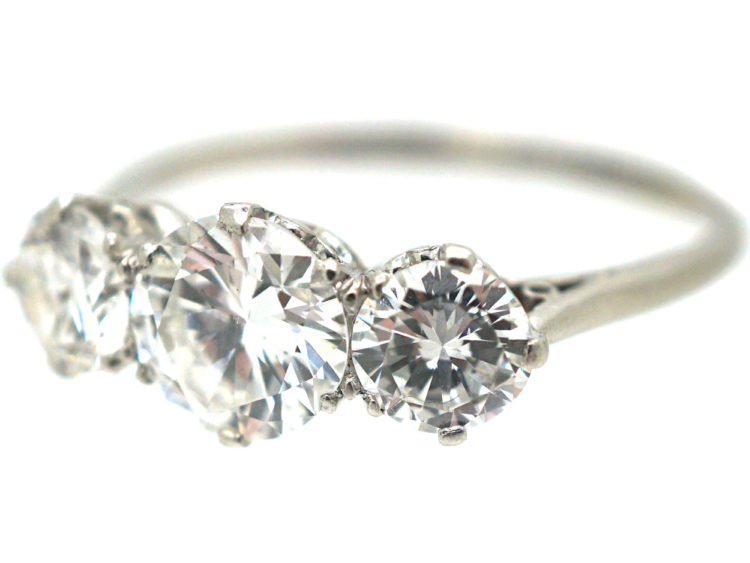 Art Deco Platinum Three Stone Diamond Ring