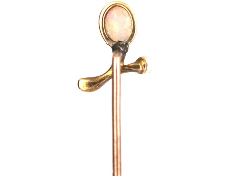 Edwardian 15ct Gold, Opal & Natural Split Pearl Sprig Tie Pin