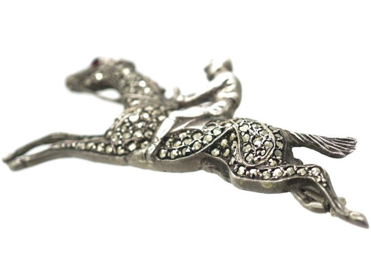 Silver & Marcasite Racehorse & Jockey Brooch