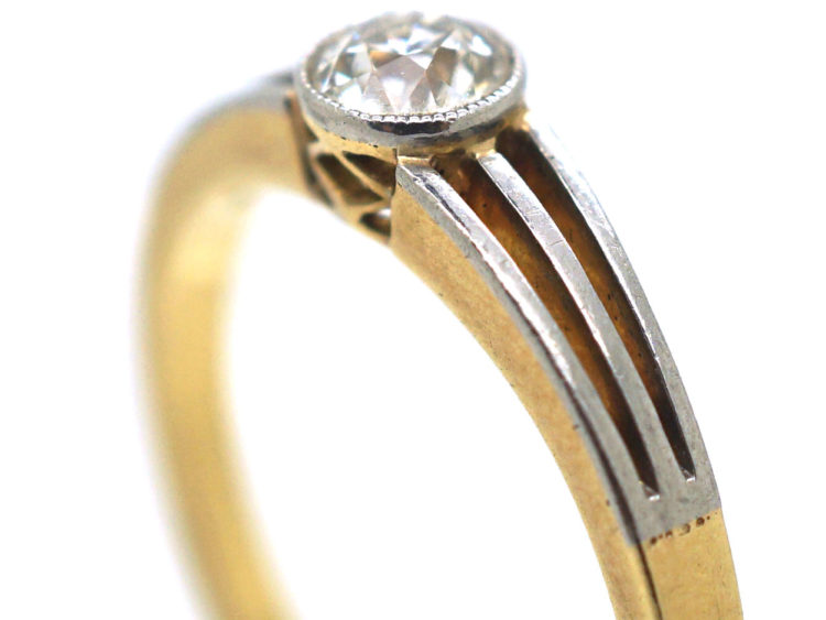 Art Deco 18ct Gold & Platinum, Diamond Solitaire Ring