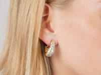 Retro 18ct Gold Diamond Set Hoop Earrings