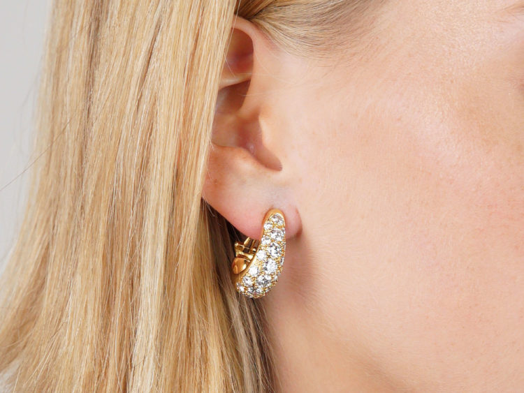 Retro 18ct Gold Diamond Set Hoop Earrings