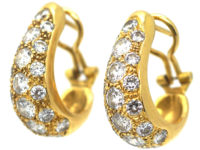 Retro 18ct Gold Diamond Set Hoop Earrings