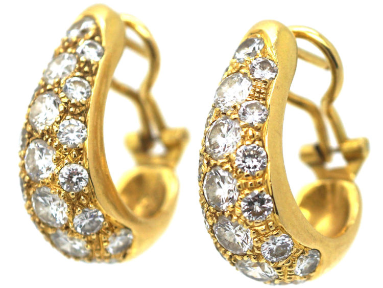 Retro 18ct Gold Diamond Set Hoop Earrings