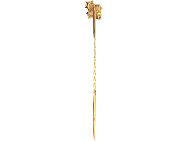 Edwardian 15ct Gold Opal, Ruby & Rose Diamond Trefoil Tie Pin
