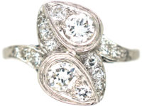 Art Deco Platinum & Iridium, Diamond Two Leaf Crossover Ring