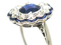 Art Deco Platinum, Diamond & Sapphire Cluster Ring