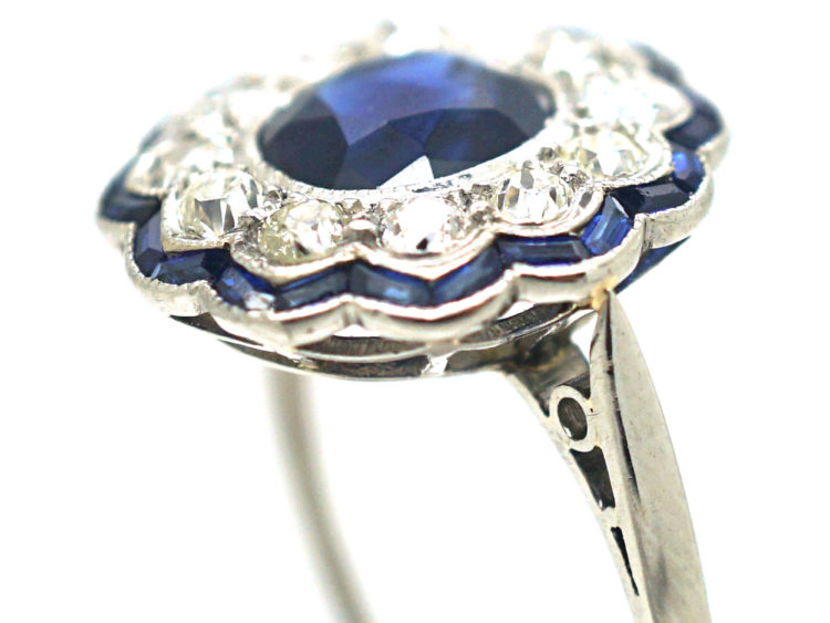 Art Deco Platinum, Diamond & Sapphire Cluster Ring