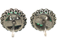 Art Deco 18ct Gold & Platinum, Emerald & Diamond Target Earrings