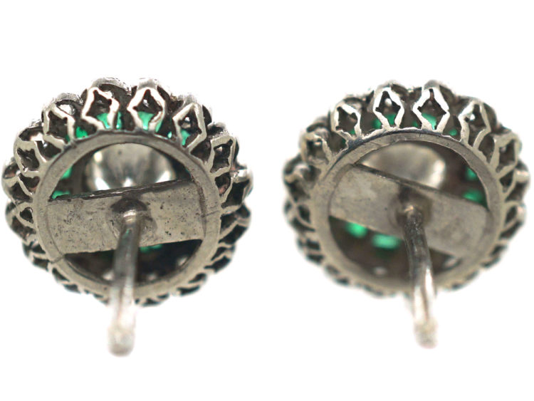 Art Deco 18ct Gold & Platinum, Emerald & Diamond Target Earrings