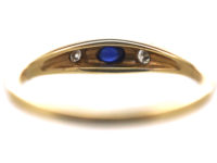 14ct Gold Cabochon Sapphire & Diamond Rub Over Set Ring
