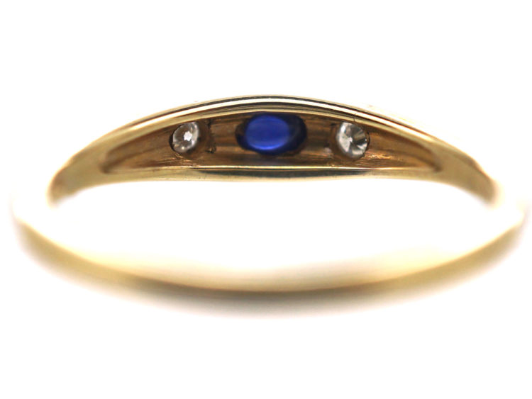 14ct Gold Cabochon Sapphire & Diamond Rub Over Set Ring