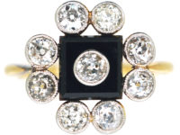 Art Deco 18ct Gold & Platinum, Onyx & Diamond Ring