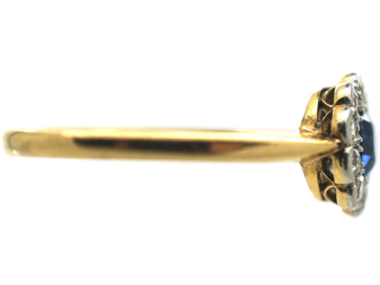 Edwardian 18ct Gold & Platinum, Sapphire & Diamond Cluster Ring