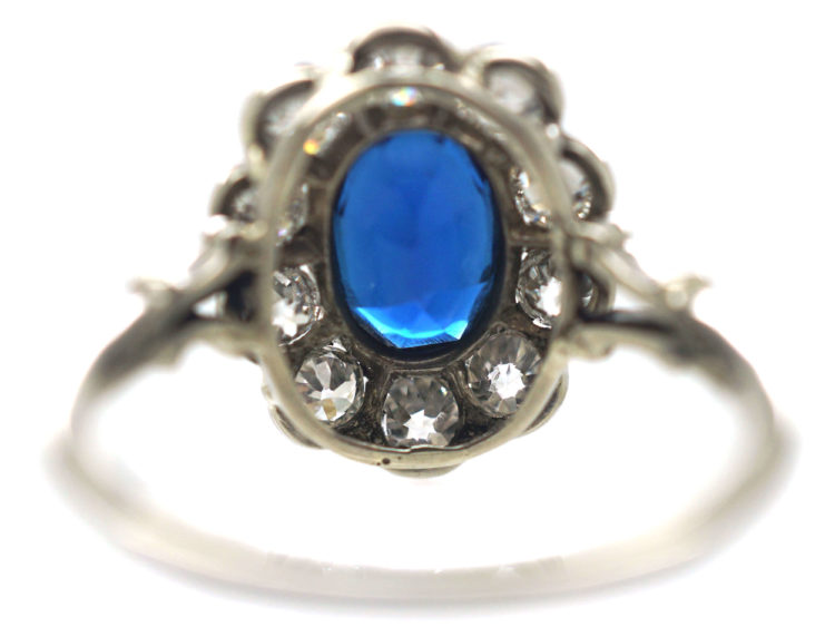 Art Deco Platinum, Sapphire & Diamond Cluster Ring