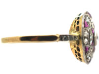 Art Deco 18ct Gold & Platinum, Ruby & Diamond Target Ring