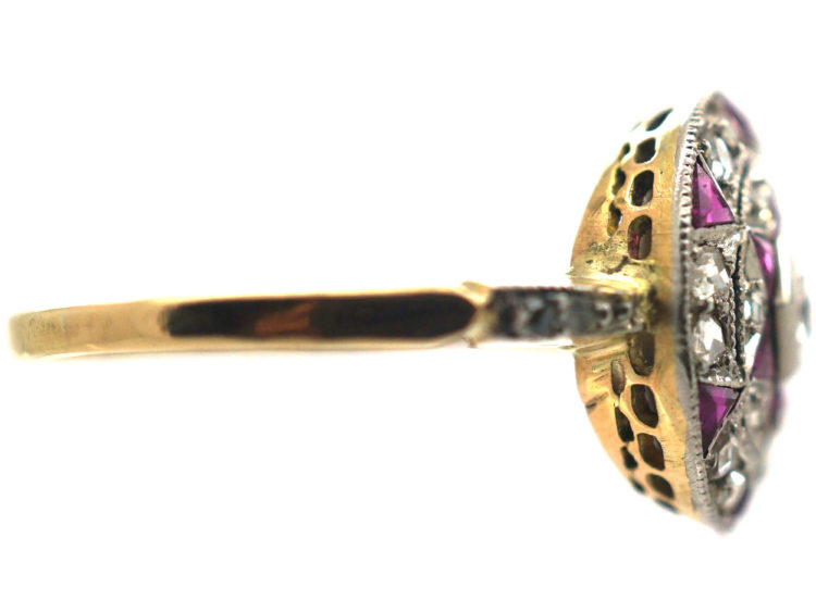 Art Deco 18ct Gold & Platinum, Ruby & Diamond Target Ring