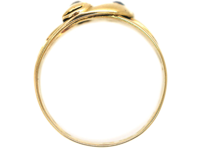 Victorian 18ct Gold Double Snake Ring set with a Sapphire & a Diamond