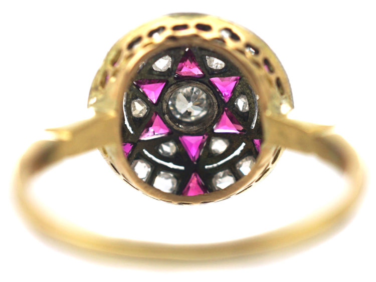 Art Deco 18ct Gold & Platinum, Ruby & Diamond Target Ring