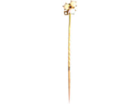 Edwardian 15ct Gold Opal, Ruby & Rose Diamond Trefoil Tie Pin