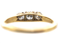 Edwardian 18ct Gold Three Stone Diamond Carved Half Hoop Ring