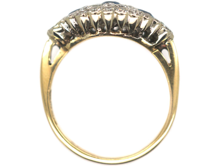 Mid-Century 18ct Gold & Platinum Three Stone Sapphire & Diamond Cluster Ring